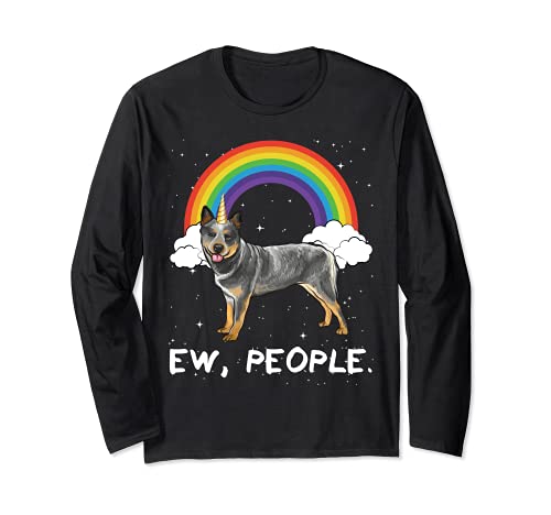 Rainbow Australian Cattle Dog Ew People Unicorn Dog Long Sleeve T-Shirt, Black