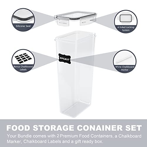 Airtight Tall Food Storage Container Set, 2 Pk 2.8L Spaghetti Containers for Pantry Organization and Storage, Kitchen Storage Containers for Pasta and Noodles, Plastic Canisters with Durable Lids