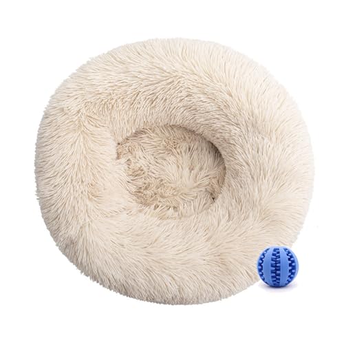DOTBUY-SHOP Cama Redonda para Perros y Gatos, Antiestres, Cojín Cálido de Felpa para Mascotas, Otoño e Invierno, Lavable, para Pequeños y Medianos Gatitos y Cachorros (50CM, Beige)