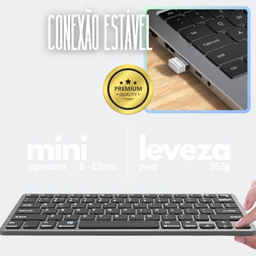 Teclado Brushed Black Sem Fio, Portátil, Conexão Bluetooth e USB, ABNT2 Padrão Brasileiro, Design Mo