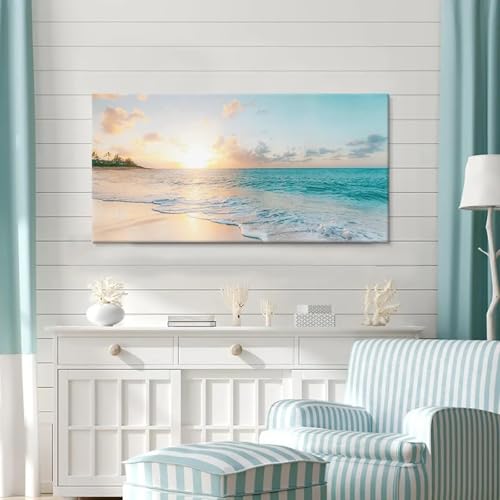Toile murale plage coucher de soleil 40x80 cm déco salon