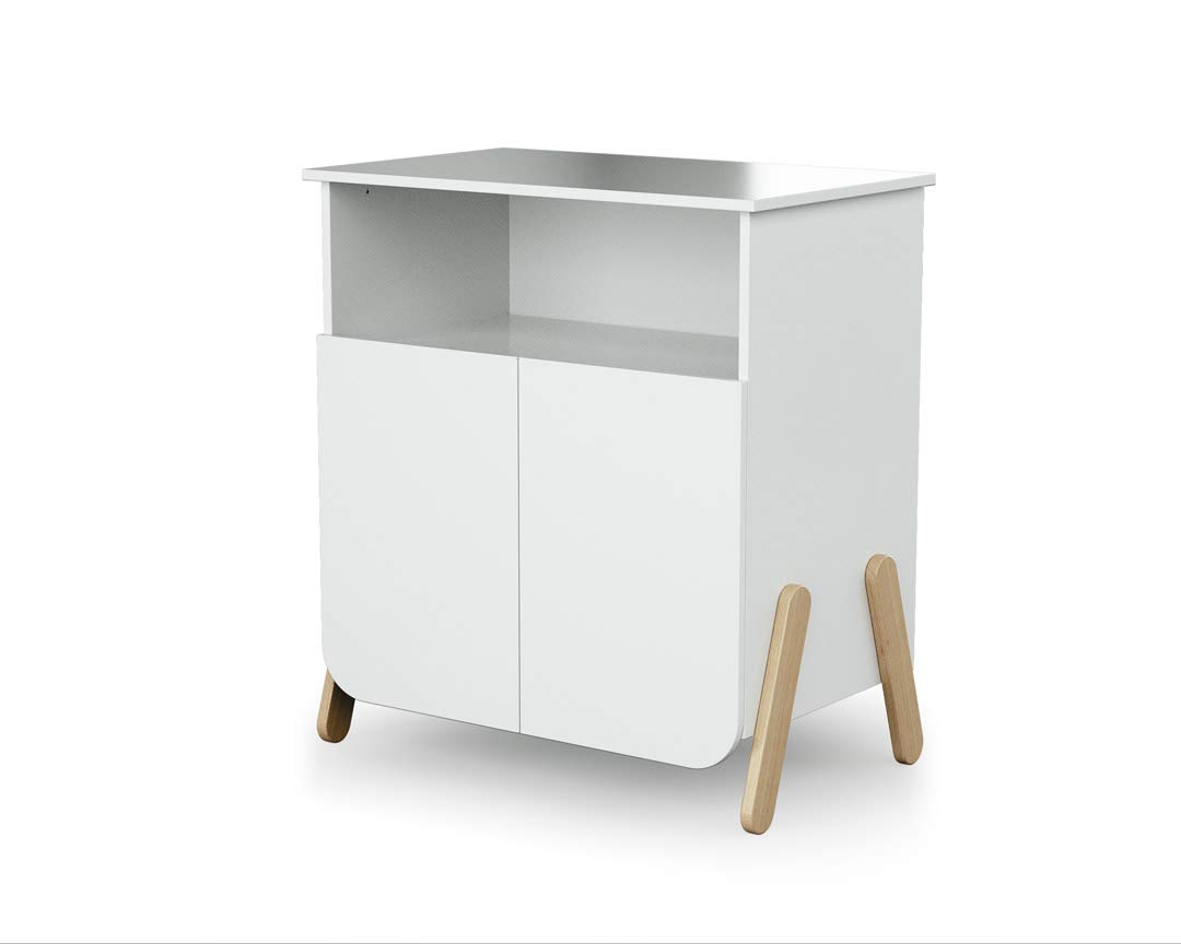 AT4 - Chambre PIRATE Blanc et Hêtre Verni | Lit bébé 60x120 | Armoire 6 étagères dont 4 réglables et une penderie | Plan à langer inclus