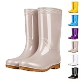 Women’s Wide Calf Rain Boots Waterproof & Lightweight - Anti-Slip Rubber Mud Boots for Gardening, Farming, Outdoor Lawn Care and Hunting (Beige,11)