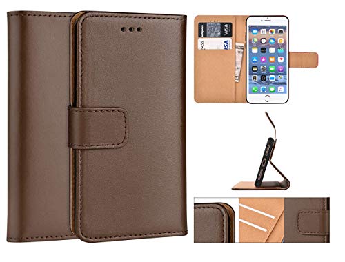 AMO TheMax® New iPhone 5 5s Genuine Real Leather Case Card and Slots Wallet Flip Case and Cover For iPhone 5 5s Brown Case (Brown)