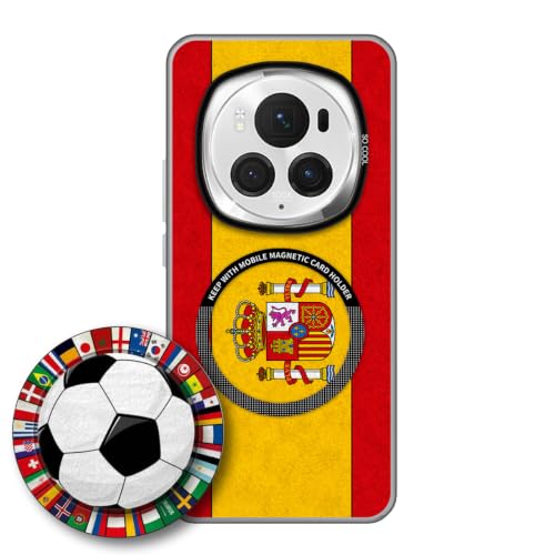 JGOYGYI Case for Honor Magic 6 Pro with Magnetic Detachable Collapsible Grip Stand, Shockproof Silicone Bumper Cover, Spain Flag Football Design,Pattern 7