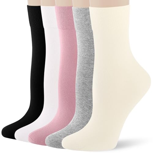Image of FGZ Women's Crew Socks 5 Pairs Soft Combed Cotton,Breathable Everyday Casual Socks for Women