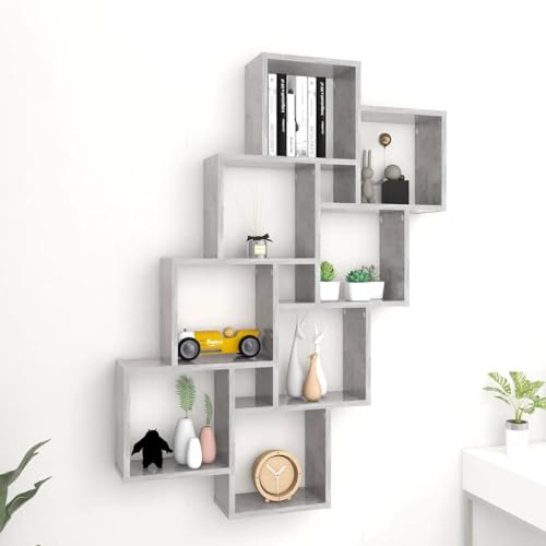 Étagère murale cube en bois d'ingénierie finition gris béton texturé - 3