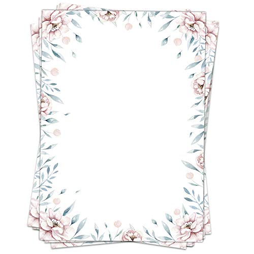 50 Blatt Briefpapier (A4) | Zarte Romantik Rosen | Motivpapier | edles Design Papier | beidseitig bedruckt | Bastelpapier | 90 g/m²