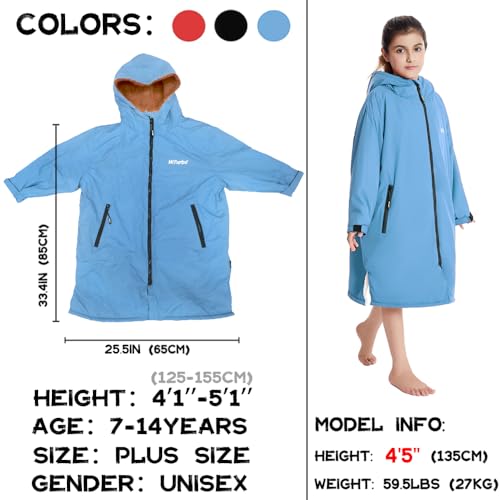 Image of Hiturbo Warm Kids Swim Parka: Waterproof Changing Robe - Oversize Swimming Coat - Hooded Surf Poncho - Thick Lining (7-14Y)