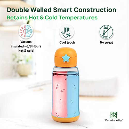 Image of The Indus Valley Pro-Hydro Vacuum Insulated Kids Sippy with 2 Lids | Food Grade Stainless Steel | Leak Proof | BPA Free (450 ml, Light Blue)