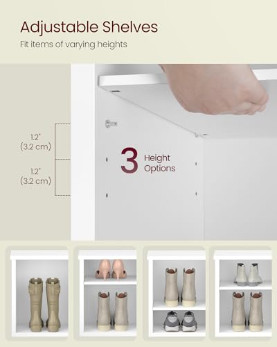 Image of VASAGLE Shoe Bench, Storage Bench, 6 Compartments, Adjustable Shelves, for Living Room, Entryway, Dorm, 11.6 x 39.4 x 19.7 Inches, Cloud White ULSB036W01