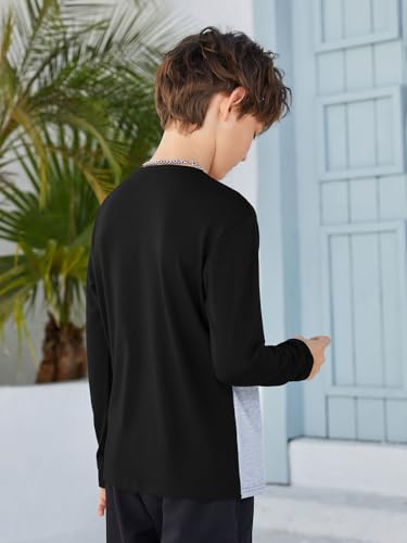Image of ZDC Kids Boys Long Sleeve T-Shirts Color Block Crewneck Fashion Basic Tee Tops 5-14 Years