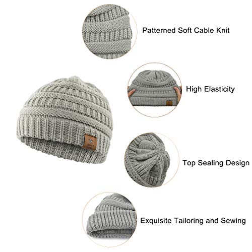 Durio Soft Warm Knitted Baby Hats Caps Cute Cozy Chunky Winter Infant Toddler Baby Beanies For Boys Girls 3 Pack Black & Light Grey & Navy #TOP1
