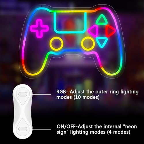 Image of Qusea Gamer Neon Sign Gamepad Shaped RGB LED Neon Lights Gaming Sign USB Powered Game Gift for Boys Bedroom Gamer Room Wall Decor