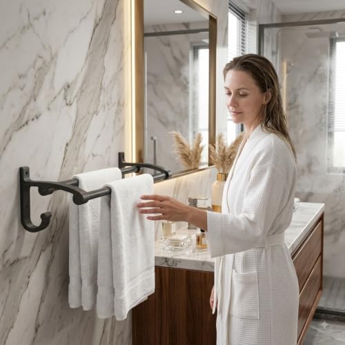Image of iSTAR Double Rod Towel Holder - Stainless Steel Wall Mounted 2 Bar Towel Rack, 24 Inch Rust-Proof Chrome Finish (Black, Pack of 4)
