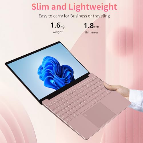 Image of 15.6''Pink Laptop Computer,1080P FHD Display,8GB RAM,512GB SSD,N5095 CPU Business Laptop,Numeric Keypad,Backlit Keyboard,Fingerprint Unlock,SD Card Reader,Webcam, 5GWiFi, HDMI,Pink