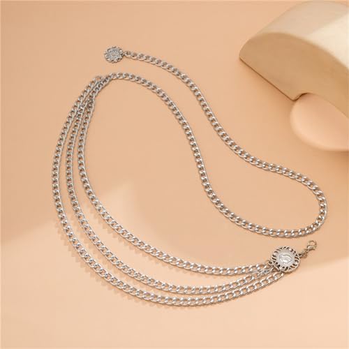 Silver Multi-layer Star Chain Belt for Women, Adjustable Silver Long Waist Belt with Star Pendant, Layered Waist Body Chain Jewelry3
