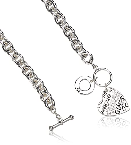 GUESS Basic Crystal Graffiti Heart Toggle Pendant Necklace2