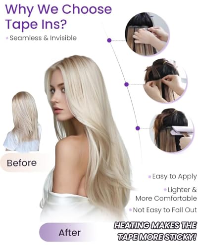 Image of LaaVoo Tape in Hair Extensions Human Hair Blonde Invisible Tape Hair Extensions Real Human Hair Seamless 18 Inch 50g 20pcs