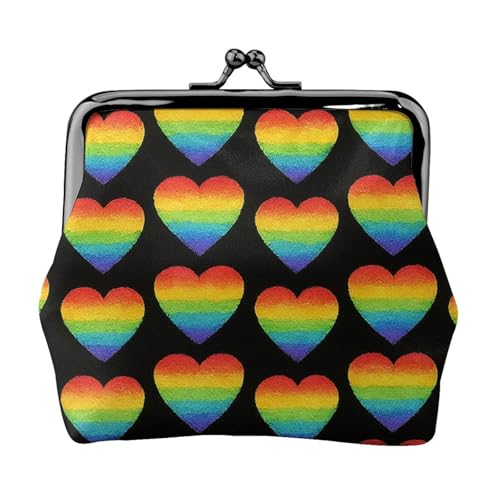 Pu Leather Buckle Coin Purse Lgbt Pride Love Heart Girls Kiss-Lock Change Purse Wallets