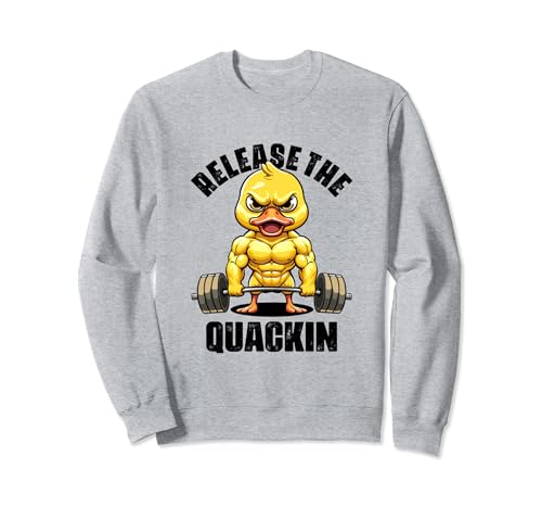 Rilasciare The Quackin Duck Lovers Funny Weightlifting Duck Duck Felpa