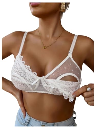 MakeMeChic Womens Nursing Bras for Breastfeeding Bodily Lace Sheer Maternity Lingerie Bralette White B Small