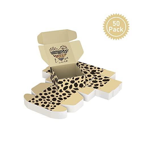 Image of 25 Pack 4x4x2 inch Shipping Boxes, Recyclable Cardboard Valentine Mothers Day Gift Boxes, Corrugated Cardboard Box, Shipping Boxes for Small Business, for Packaging - TONESPAC (4 inchx4 inchx2 inch, Leopard)