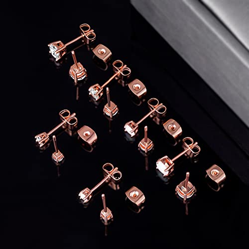 Rose Gold Earrings, 6 Pairs Earrings Set 3mm/4mm/5mm Cubic Zirconia Earring with 18K Rose Gold Plated Hypoallergenic Opal Earring Small for Women stud earring4