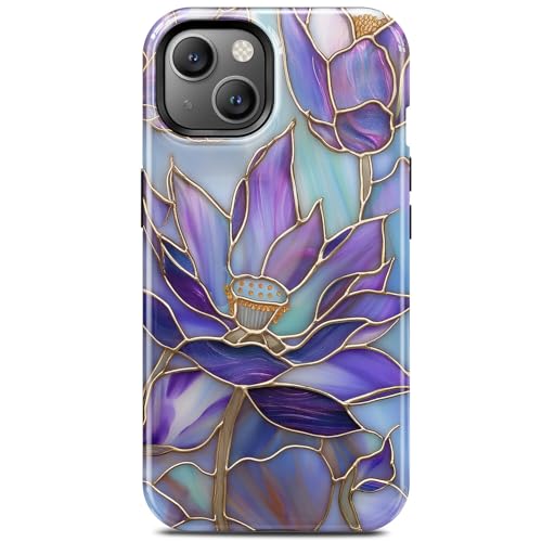 Coque iPhone 15 fleurs bleu-pourpre : le cadeau tendance idéal pour femme et fille
