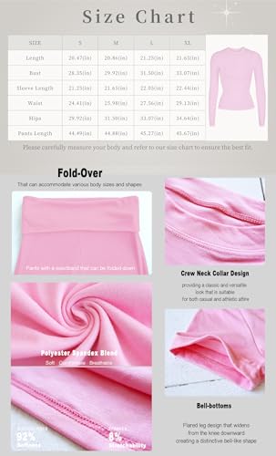 Image of YETOWA Y2K 2 Piece Outfits Tummy Control Long Sleeve Crop Top High Waisted Flare Pants Soft Knit Lounge Set