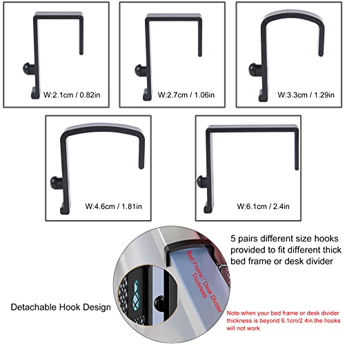 Bedside Shelf For Bed & Bunk Bed Storage Basket Desk Partition Divider Hanging Organizer With 5 Different Size Hooks - College Dorm Home Office Essentials For Nightstand,Phone,Book,Drink,Tissue(Black) #TOP2