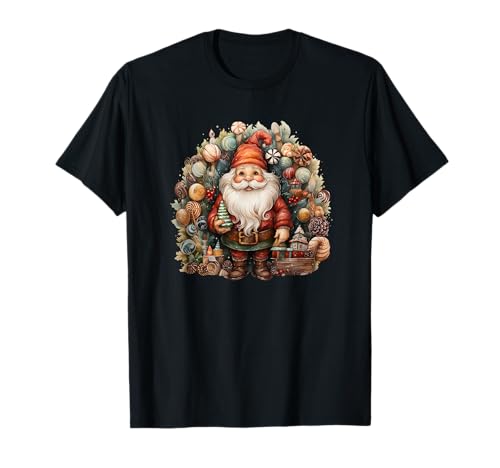 Santa Claus Gnome Christmas Wreath Graphic Cute Xmas Camiseta