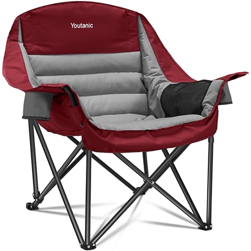 Youtanic Oversized Camping Chair, Portable Folding Camping Chairs with Side Pocket, Cup Holder and...