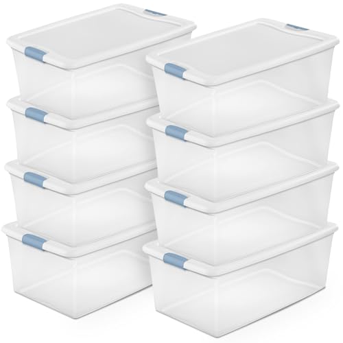 Image of Sterilite Latching Box with Lids for Home and Office, 106 Quart, 8-Pack | Heavy-Duty and Stackable Plastic Containers with Latches for Closet, Cabinet, Bedroom, Bathroom and Dorm Room Organization