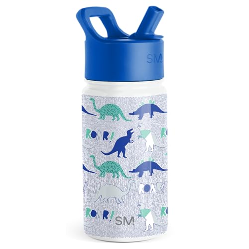 Image of Simple Modern Kids Summit Water Bottle with Straw Lid | 14oz Stainless Steel Cup Insulated Tumbler for Toddlers, School | Dinosaur Roar