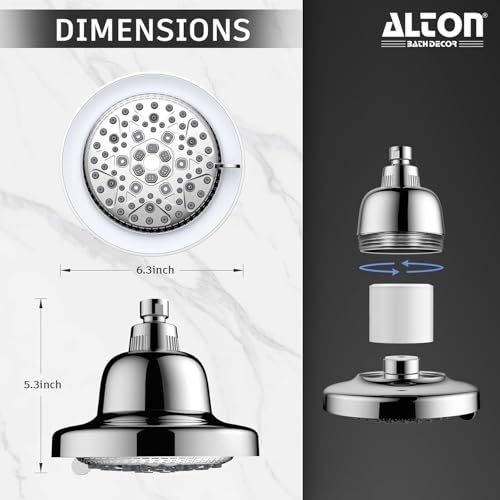 Image of ALTON FLT40520, 6-INCH, 7-Function, 15-Stage LED Shower Head Filter For Hard Water With Shower Arm and Flange | Water Softener For Bathroom | Silver