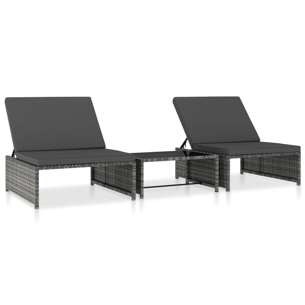 Hamacas de jardín con mesa de polirratán gris, respaldo ajustable, conjunto modular de muebles de jardín para terraza y exterior