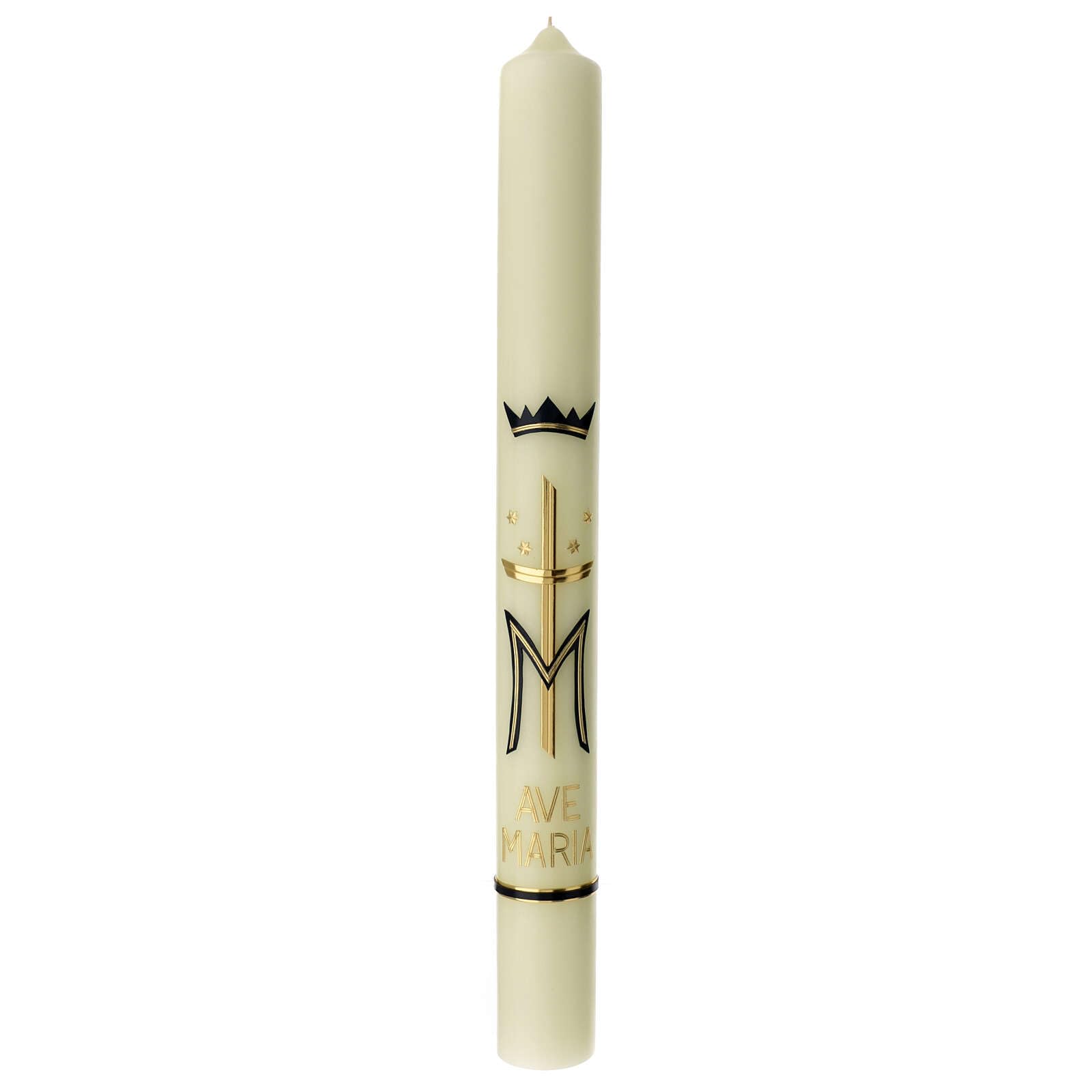 Marian Candle, Blue and Golden Monogram, 600x60 mm