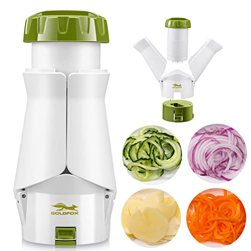 Goldfox Mandoline Slicer For Kitchen, Vegetable Slicer For Zucchini, Onion, Potato, Tomato, Cucumber, Vegetable Cutter, Zucchini Noodle Maker, Spiralizer For Veggies, Washable (White) #TOP8