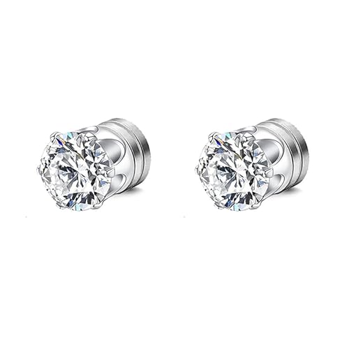 Magnet 6 Prong Set Cubic Zirconia Clip on Fake Stud Earrings for Women Men Girls Cartilage Non Pierced Ear Senstive Ear CZ Crystal Huggie Studs Hypoallergenic Jewelry Gifts Duaghter Bff Birthday (7mm)