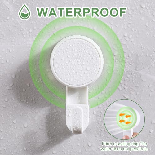 Ulinek 4-Pack Saugnapf Haken stark, Saughaken Bad Ohne Bohren, Max 5 KG, 1000 Mal Wiederverwendbar, Saugknöpfe mit Haken für Wand Handtuch Dusche Badezimmer Fliesen Tür Glas Küche Fenster 6