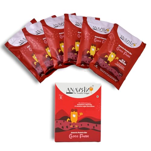 Image of ANAVRIN Choco Fudge Protein Bar - 15g Protein, 4g Fibre in each bar (6 Bars x 50gm) No Added Sugar, Goodness of Dates, No Soy, No Preservatives Gluten Free High Energy Protein Bar Healthy Snack