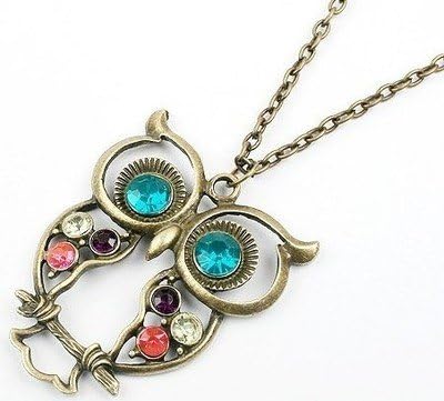 niceeshop(TM) Owl Head Charm Stud Earring (1 Pair,Random Color) + Owl Design Necklace,Colorful