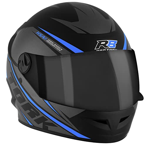 Capacete Moto R8 Pro Tork Fechado 60 Preto/Azul Claro Viseira Fumê