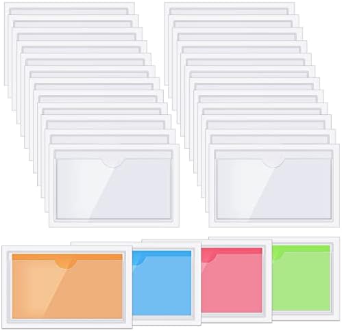 30 Pack Self-Adhesive Index Card Pockets with Top Open for Loading - Ideal Card Holder for Organizing and Protecting Your Index Cards - Crystal Clear Plastic (4.06 x 2.48 inches)