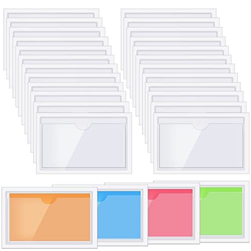 Image of Chinco 30 Pcs Self Adhesive Pockets, Bin Labels for Storage Bins, Clear Pocket Label Sleeves, Plastic Index Card Holder with Top Open for Organizing Bins Box Drawer (4.06 x 2.48 Inches)