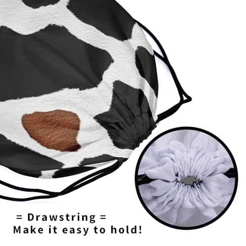 Image of Nerxy Black Cow Gymnastics Grip Bag - Brown Cowhide Grip Bags for Gymnastics Mini Gym Bag Animals Print Drawstring Storage Pouch Adjustable