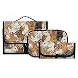 Neceser colgante de viaje, bolsa de maquillaje, 3 piezas, organizador portátil de cosméticos de conejo, transparente