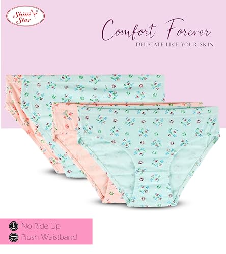 Image of SHINE STAR Women's Pack of 6 Full Coverage Hipster Panty 100% Super Combed Cotton Fabric with Inner Elastic Waistband Multicolour