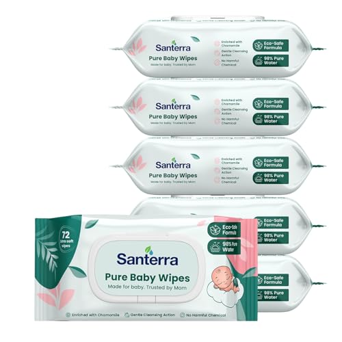 Image of Pure Baby Wipes Pack of 6 (432 Wipes) | Eco Safe formula, Extra Moisturiser, Tested by Mother's | Wipes with Chamomile, Aloe Vera & Vitamin-E |Dermatologically Tested with Alcohol-Free, Paraben-FreePure | Baby Wipes for Newborns & Infants